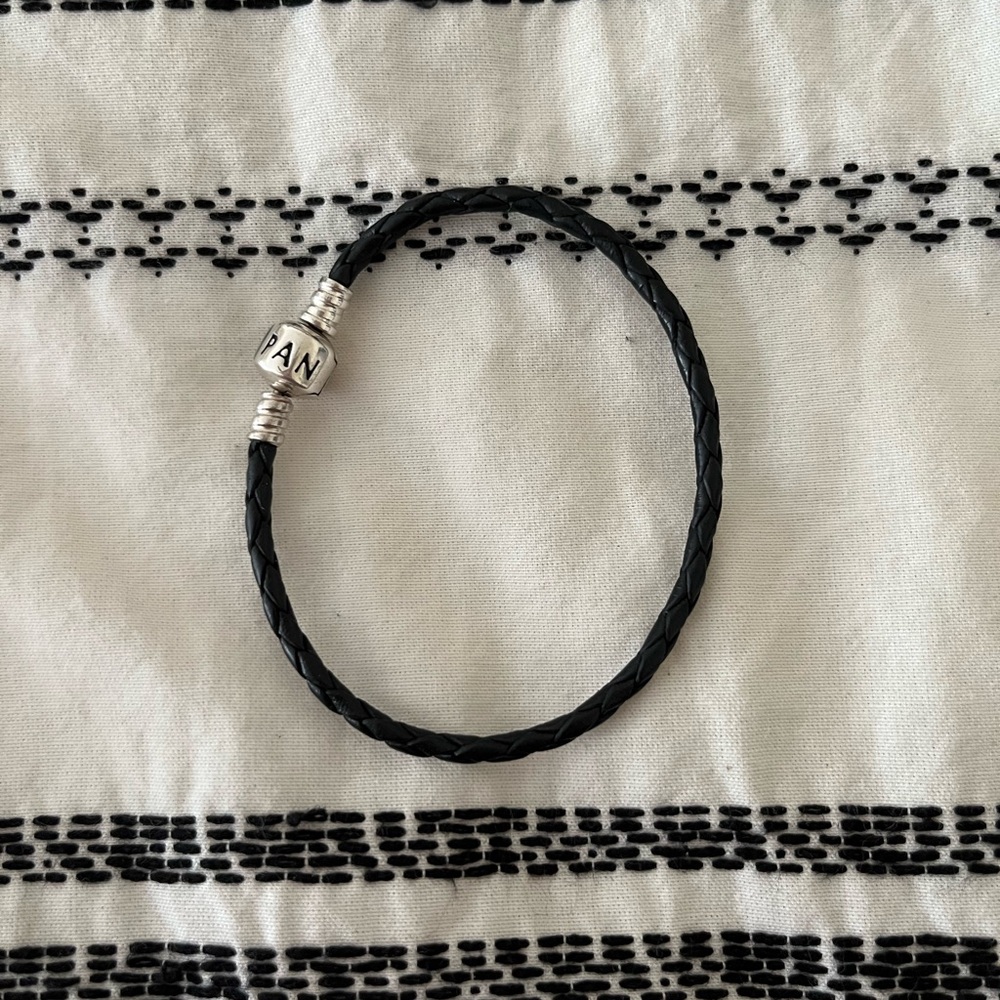 PANDORA black leather charm bracelet 7.5in. Bundle for $90!